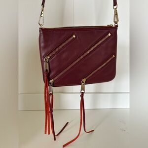 Rebecca Minkoff Fringe Burgundy Leather Crossbody Bag purse